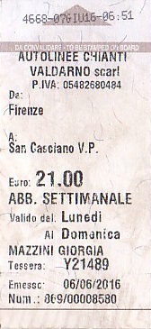 Communication of the city: Figline Valdarno (Włochy) - ticket abverse. 
