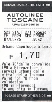 Communication of the city: Firenze (Włochy) - ticket reverse