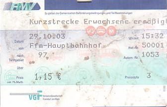 Communication of the city: Frankfurt (Niemcy) - ticket abverse. 