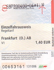 Communication of the city: Frankfurt {Oder} (Niemcy) - ticket abverse. <IMG SRC=img_upload/_0wymiana2.png>
