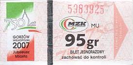 Communication of the city: Gorzów Wielkopolski (Polska) - ticket abverse. bilet okolicznościowy - 750lat miasta