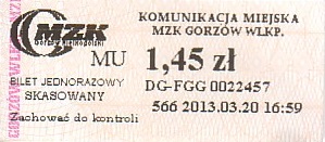 Communication of the city: Gorzów Wielkopolski (Polska) - ticket abverse