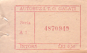 Communication of the city: Galați (Rumunia) - ticket abverse. 