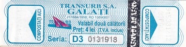 Communication of the city: Galați (Rumunia) - ticket abverse.