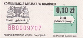 Communication of the city: Gdańsk (Polska) - ticket abverse. 