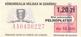 Communication of the city: Gdańsk (Polska) - ticket abverse. <IMG SRC=img_upload/_0blad.png alt="błąd"> wyblakłe lwy