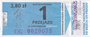 Communication of the city: Gdańsk (Polska) - ticket abverse.