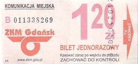 Communication of the city: Gdańsk (Polska) - ticket abverse. 