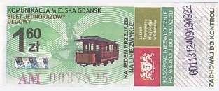 Communication of the city: Gdańsk (Polska) - ticket abverse. 