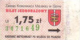 Communication of the city: Gdynia (Polska) - ticket abverse. 