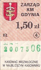 Communication of the city: Gdynia (Polska) - ticket abverse. <IMG SRC=img_upload/_0karnet.png alt="karnet"><IMG SRC=img_upload/_0blad.png alt="błąd"> wyjątkowo krzywo
nadrukowany herb