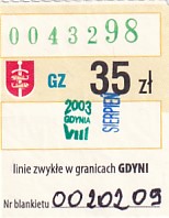 Communication of the city: Gdynia (Polska) - ticket abverse. 