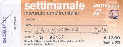 Communication of the city: Genova (Włochy) - ticket abverse. 