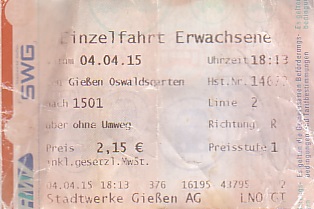 Communication of the city: Gießen (Niemcy) - ticket abverse. 