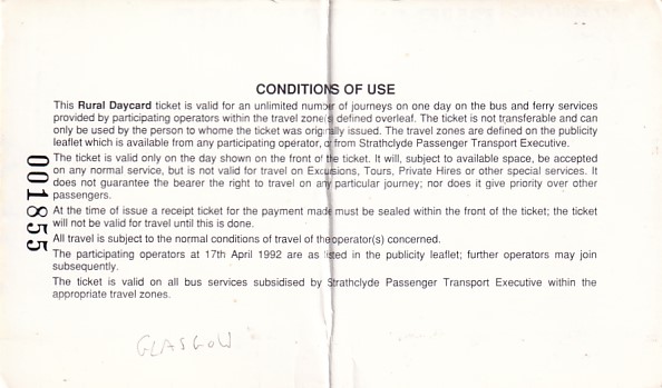 Communication of the city: Glasgow (Wielka Brytania) - ticket reverse