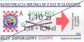 Communication of the city: Głogów (Polska) - ticket abverse. <IMG SRC=img_upload/_przebitka.png alt="przebitka"><IMG SRC=img_upload/_przebitka.png alt="przebitka"><!--śmieszne ceny--> anulowany