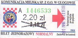Communication of the city: Głogów (Polska) - ticket abverse. <IMG SRC=img_upload/_przebitka.png alt="przebitka">