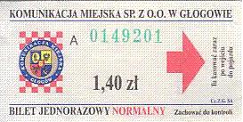 Communication of the city: Głogów (Polska) - ticket abverse