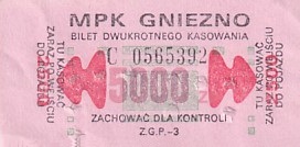 Communication of the city: Gniezno (Polska) - ticket abverse. 