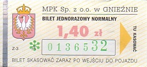 Communication of the city: Gniezno (Polska) - ticket abverse. hologram - kwadraciki
