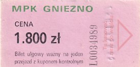 Communication of the city: Gniezno (Polska) - ticket abverse. <IMG SRC=img_upload/_0karnet.png alt="karnet">