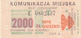 Communication of the city: Gniezno (Polska) - ticket abverse. 