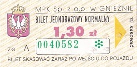Communication of the city: Gniezno (Polska) - ticket abverse. 