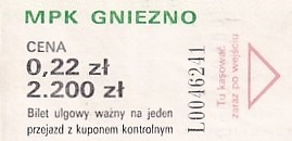 Communication of the city: Gniezno (Polska) - ticket abverse. <IMG SRC=img_upload/_0karnet.png alt="karnet">