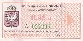 Communication of the city: Gniezno (Polska) - ticket abverse. 