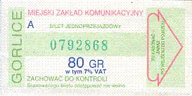 Communication of the city: Gorlice (Polska) - ticket abverse