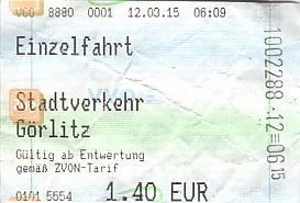 Communication of the city: Görlitz (Niemcy) - ticket abverse