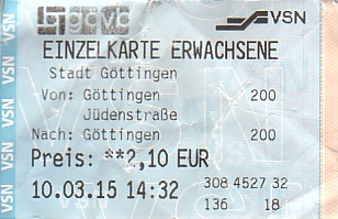 Communication of the city: Göttingen (Niemcy) - ticket abverse