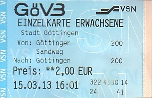 Communication of the city: Göttingen (Niemcy) - ticket abverse. 