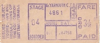 Communication of the city: Great Yarmouth (Wielka Brytania) - ticket abverse
