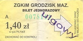 Communication of the city: Grodzisk Mazowiecki (Polska) - ticket abverse. <IMG SRC=img_upload/_przebitka.png alt="przebitka">