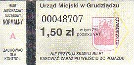 Communication of the city: Grudziądz (Polska) - ticket abverse. <IMG SRC=img_upload/_0wymiana2.png>