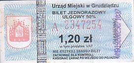 Communication of the city: Grudziądz (Polska) - ticket abverse. 