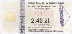 Communication of the city: Grudziądz (Polska) - ticket abverse
