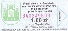 Communication of the city: Grudziądz (Polska) - ticket abverse