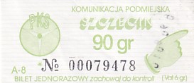 Communication of the city: Gryfino (Polska) - ticket abverse. 