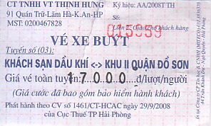Communication of the city: Hải Phòng (Wietnam) - ticket abverse