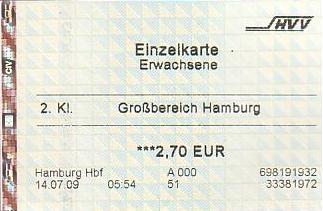 Communication of the city: Hamburg (Niemcy) - ticket abverse
