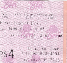 Communication of the city: Hameln (Niemcy) - ticket abverse