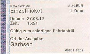 Communication of the city: Hannover (Niemcy) - ticket abverse