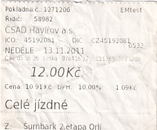 Communication of the city: Havířov (Czechy) - ticket abverse