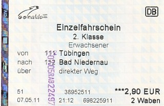 Communication of the city: Hechingen (Niemcy) - ticket abverse