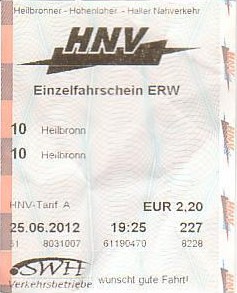 Communication of the city: Heilbronn (Niemcy) - ticket abverse. 
