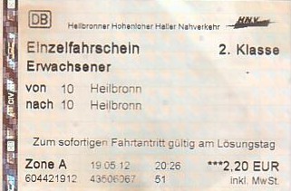 Communication of the city: Heilbronn (Niemcy) - ticket abverse. 