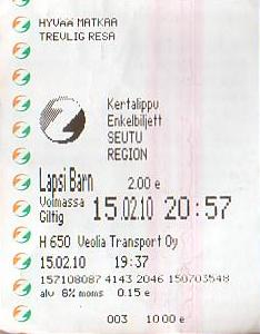 Communication of the city: Helsinki (Finlandia) - ticket abverse. 