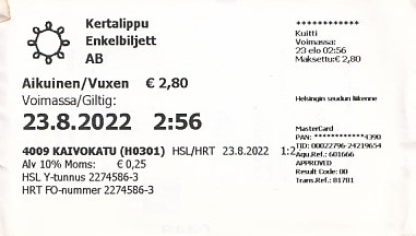 Communication of the city: Helsinki (Finlandia) - ticket abverse
